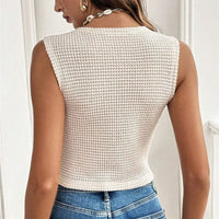 Women'S Casual Deepv Vest Summer Fashion Solid Color Texture Buttoned T-Shirt Sleeveless Knitted Cardigan Simple Street Clothing