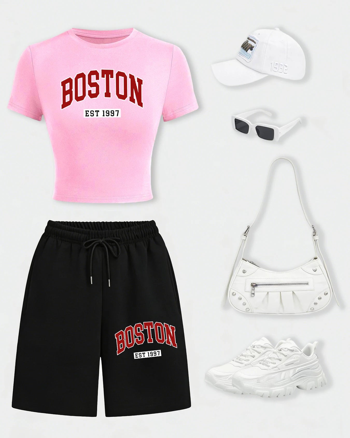 Boston Est. 1997 Crop Tee & Wide-Leg Shorts Set