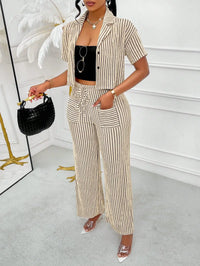 Striped Cropped Shirt & Wide-Leg Pants Set