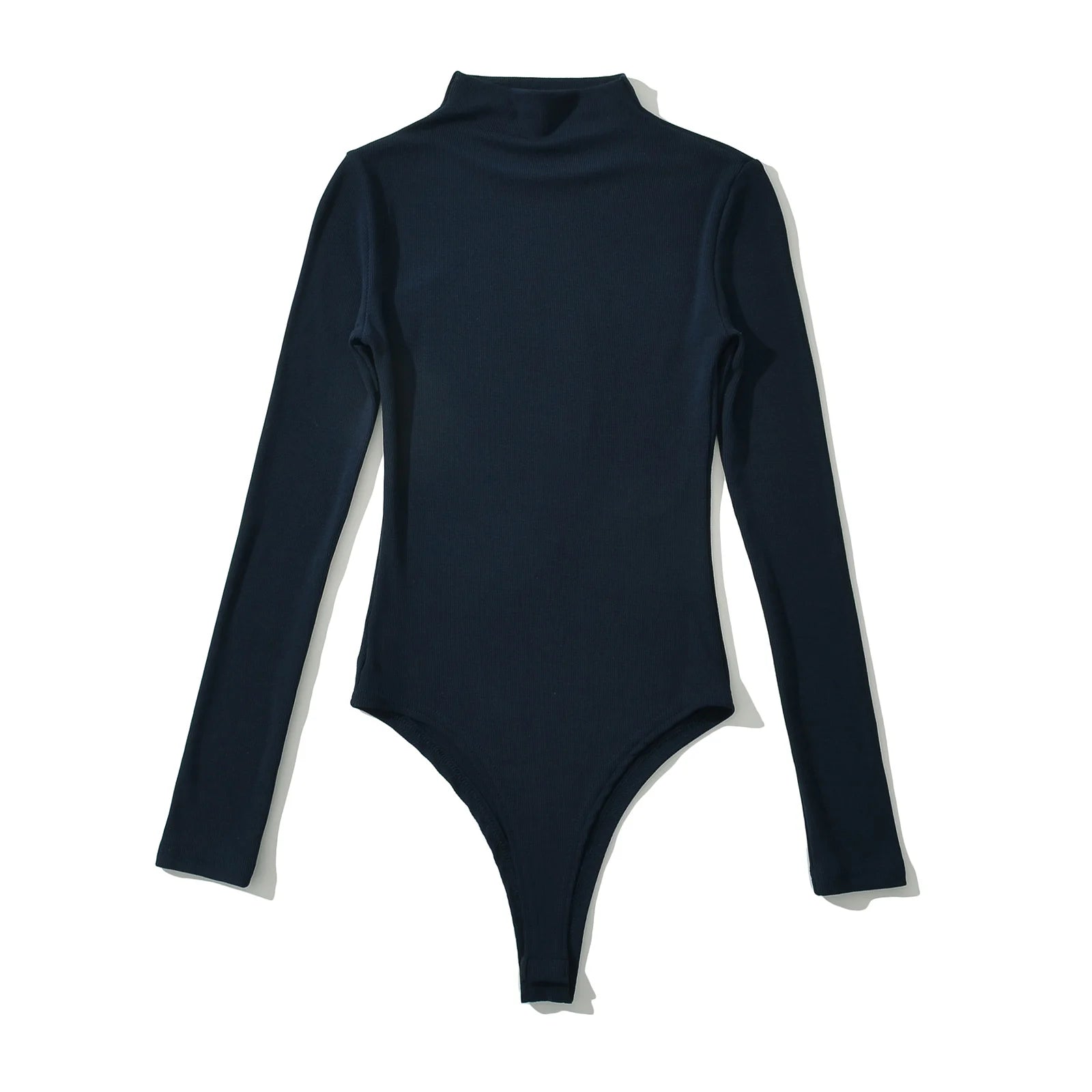 Stand Collar Ribbed Long Sleeve Bodycon Romper