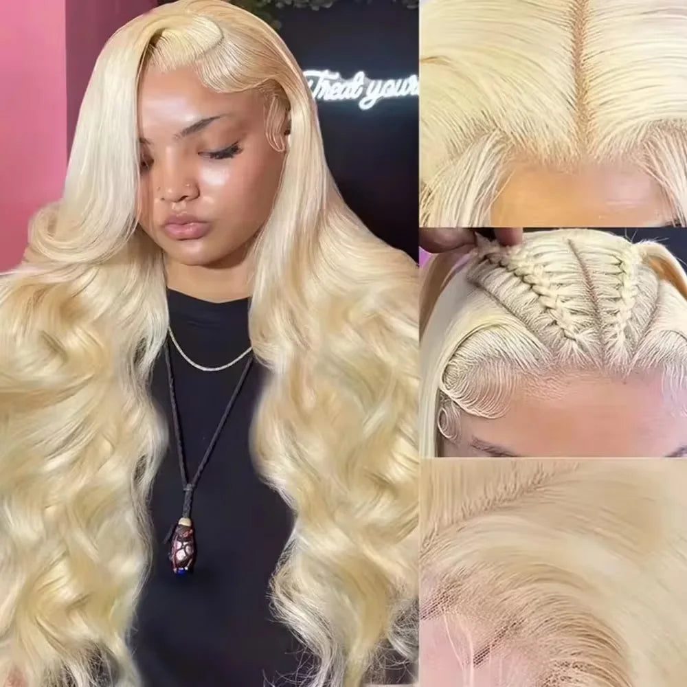 46 Inch 613 Honey Blonde Lace Front Wig 13x6 HD Transparent Lace Frontal 200 Density Body Wave Pre Plucked Bleached Knots
