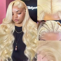 46 Inch 613 Honey Blonde Lace Front Wig 13x6 HD Transparent Lace Frontal 200 Density Body Wave Pre Plucked Bleached Knots