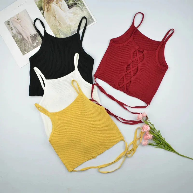 Lace-Up Sleeveless Bandage Crop Top
