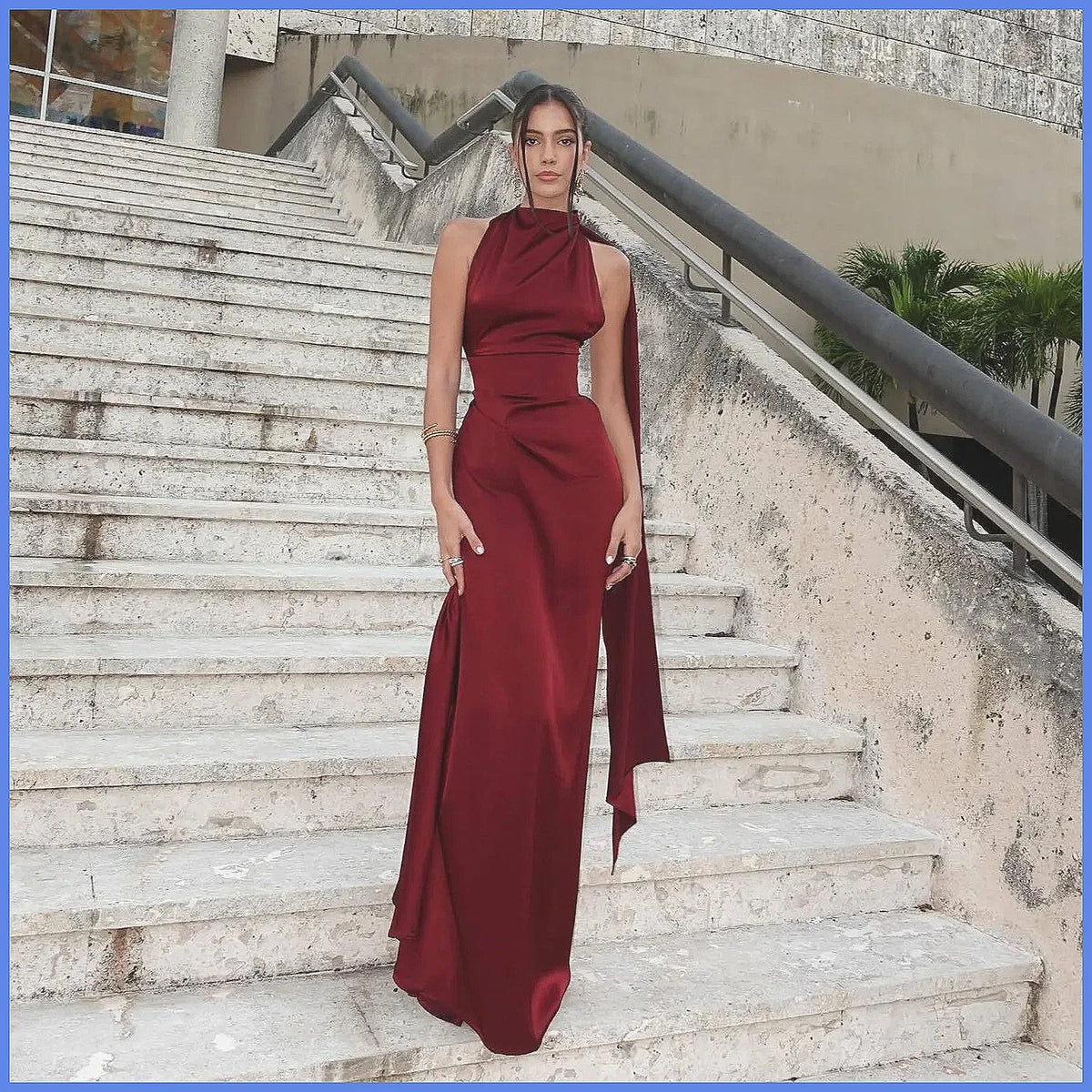 High Waist Back Bandage Sleeveless Satin Maxi Dress