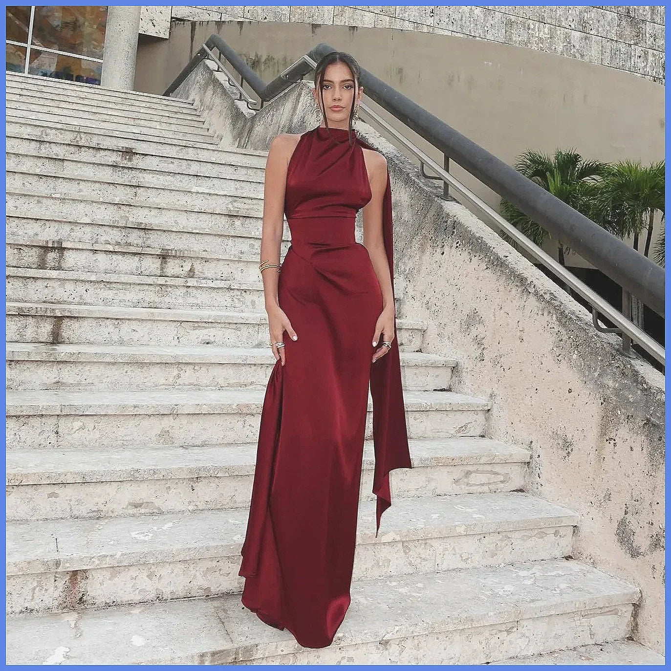 High Waist Back Bandage Sleeveless Satin Maxi Dress