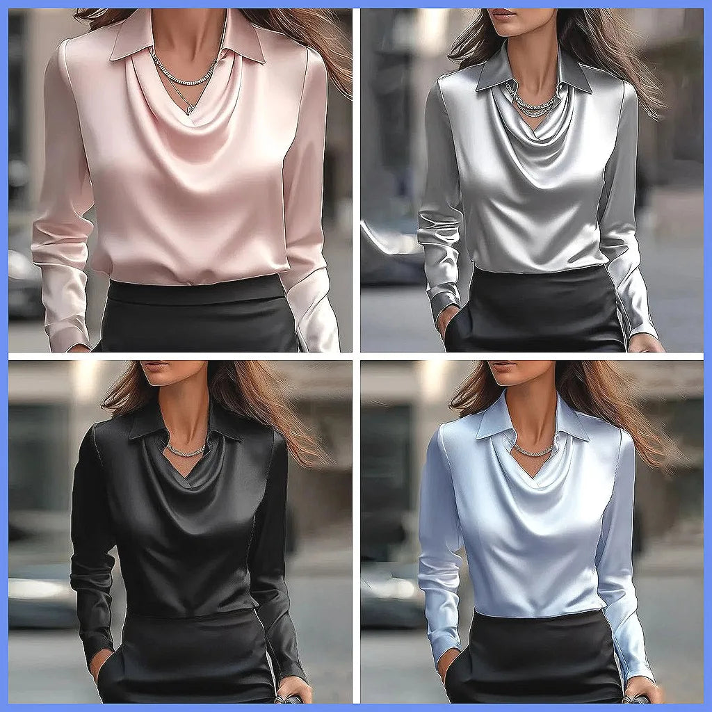 Vintage Satin Long Sleeve Silk Blouse