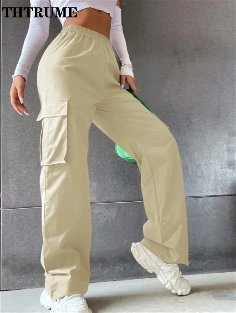High Waist Wide-Leg Cargo Trousers