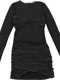 Sequin Patchwork Mesh Long Sleeve Mini Dress