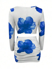 Floral Print Front Knot Cutout Mini Dress