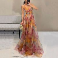 Elegant Formal Party Dress Elegant One Shoulder Tie-Dye Ball Gown with Mesh Bubble Sleeves Split Hem Women'S Evening Dress