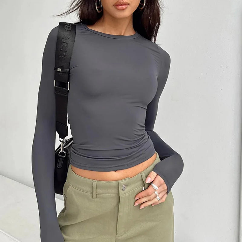 Solid Slim Fit Long Sleeve Pullover Tee