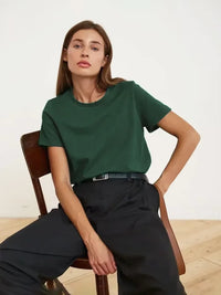 Summer 100% Cotton Women'S T-Shirt Bottoming Basic Fashionable Solid Lady Short Sleeve Loose Tops Shirts 230G/㎡ Tops