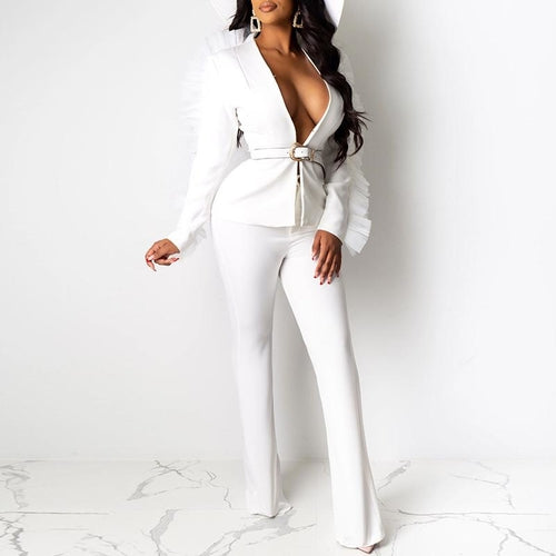 Ruffle Organza Patchwork Blazer Jumpsuit