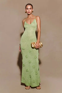 Boho Floral Lace High Waist Crochet Maxi Dress
