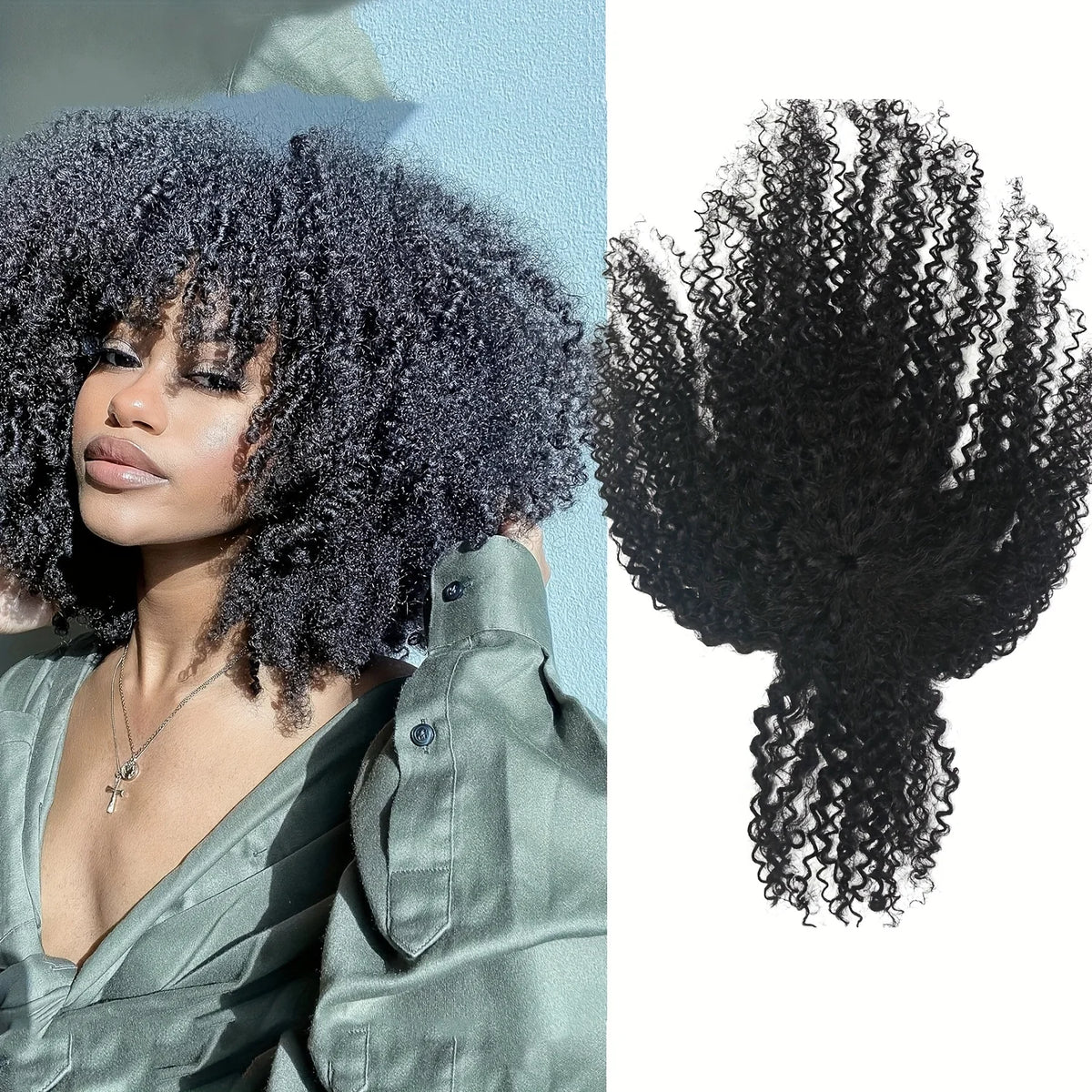 Afro Kinky Curly Hair Topper with Bangs