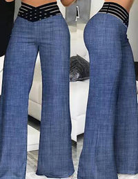 High Waist Mesh Patch Wide-Leg Trousers