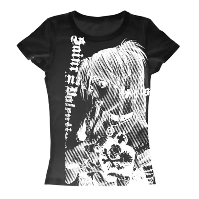 Y2K Anime Print Vintage Crop Tee