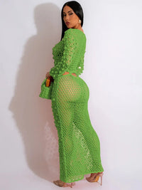 Sequined Crochet See-Through Bodycon Maxi Dress