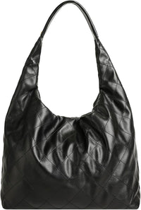 Quilted Vegan Leather Tote Handbag for Women, Soft Leather Slouchy Shoulder Bag