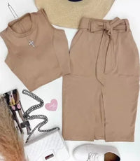 Lace-Up High Waist Crop Top & Midi Skirt Set
