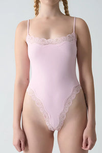 Square Neck Lace Spaghetti Strap Bodysuit