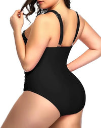 Plus Size Front Cross Tummy Control Backless One-Piece Swimsuit