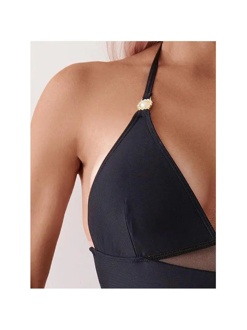 Mesh Patchwork OnePiece Swimsuit Backless Bikini Nylon Material with Chest Pad No Steel Support  Style Backless Bikini