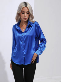 V-Neck Long Sleeve Satin Silk Blouse