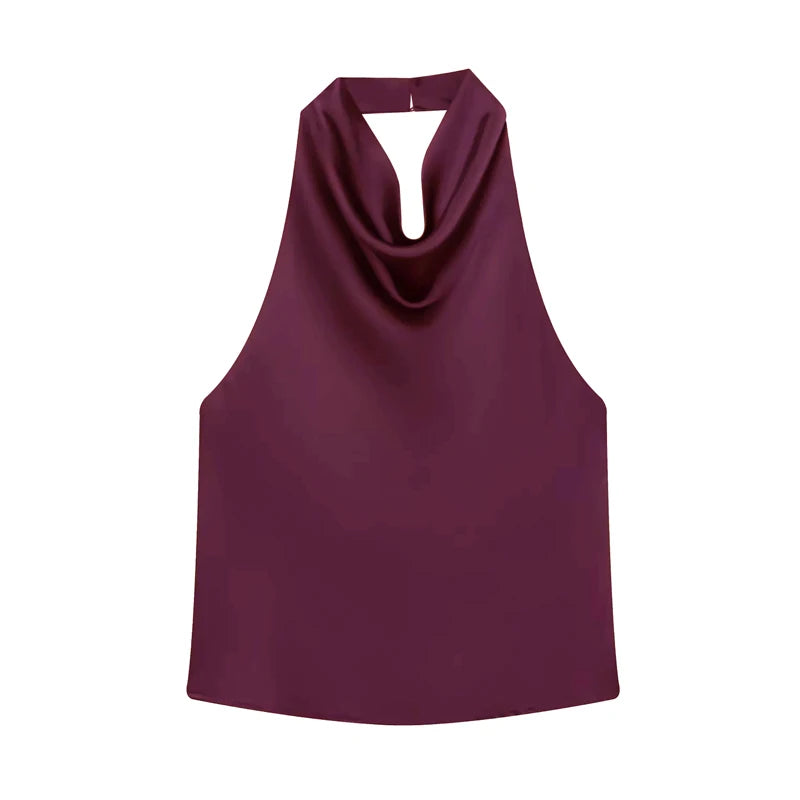 Satin Backless Halter Camisole Top