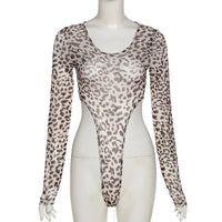Leopard Print U-Neck Long Sleeve Slim Bodysuit