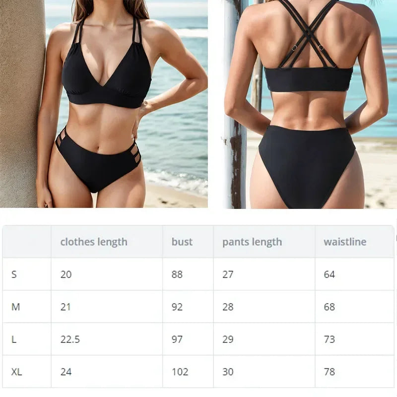 Double Strap Cross-Back Hollow Bikini Set