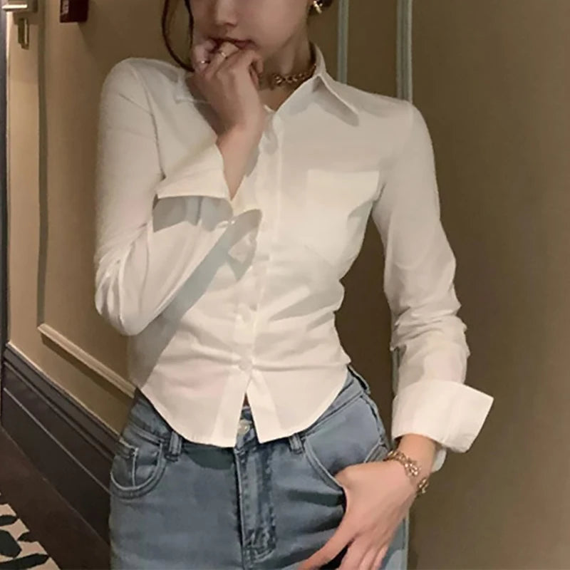 Chiffon Button-Down Crop Blouse