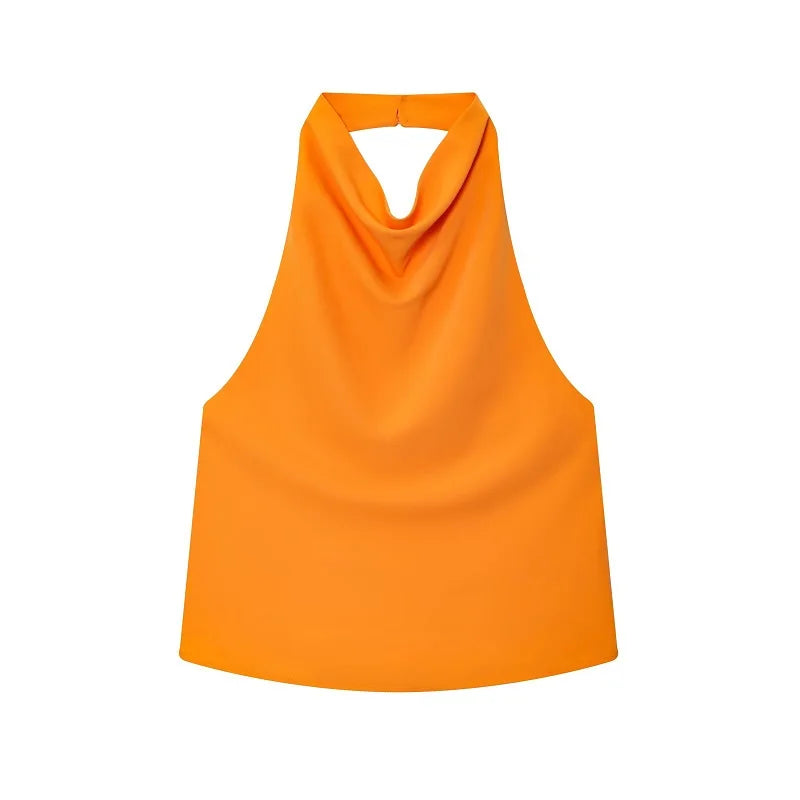 Satin Backless Halter Camisole Top