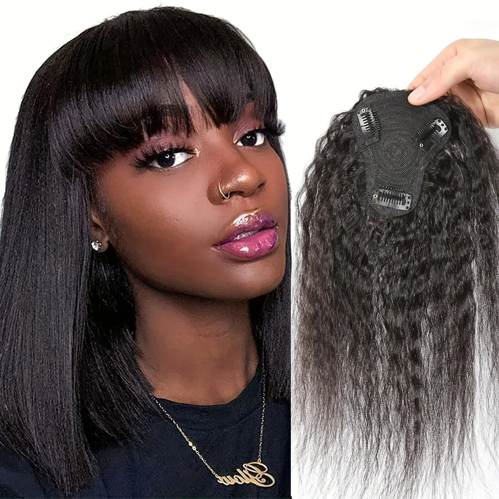 Kinky Straight Hair Topper with Bangs