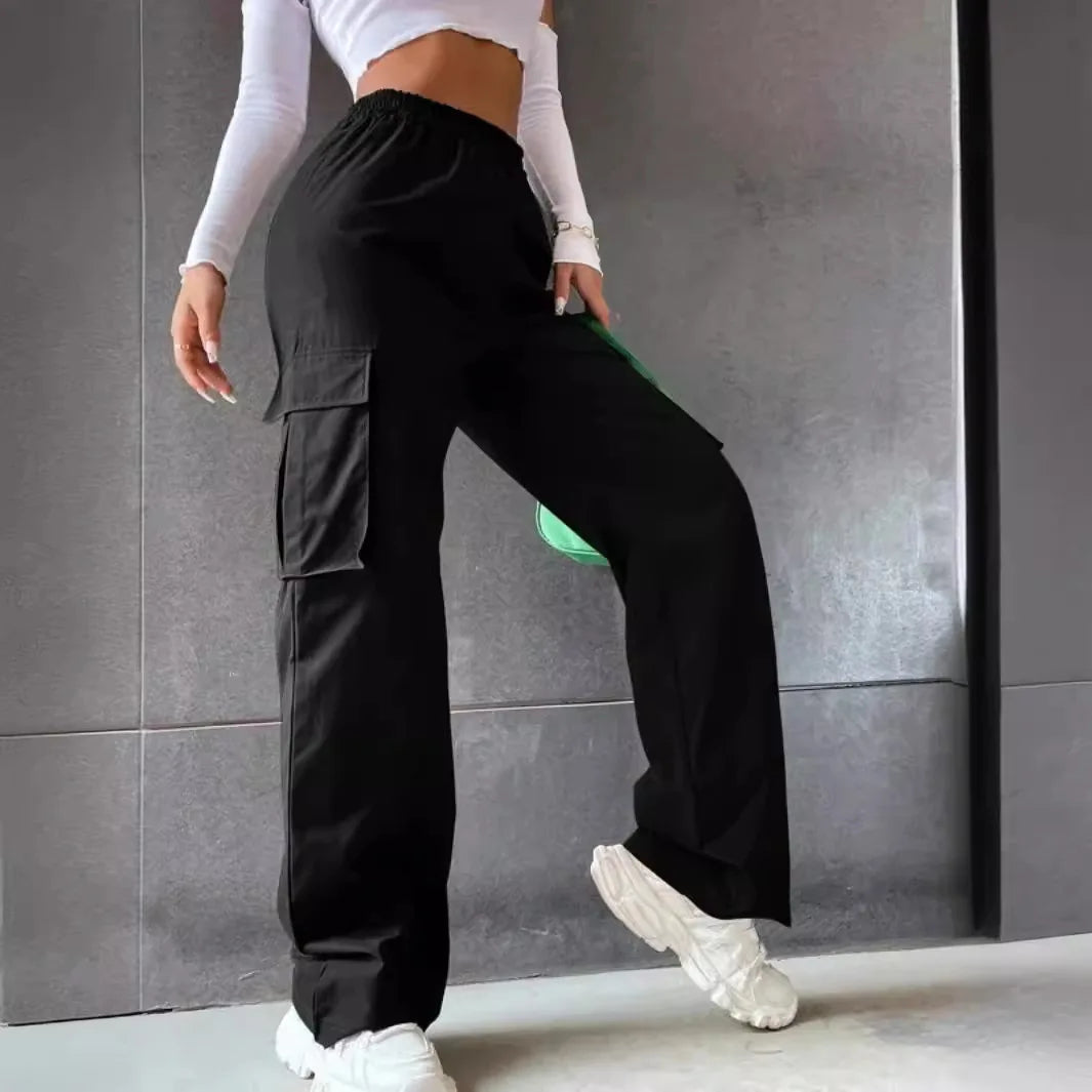 High Waist Wide-Leg Cargo Trousers