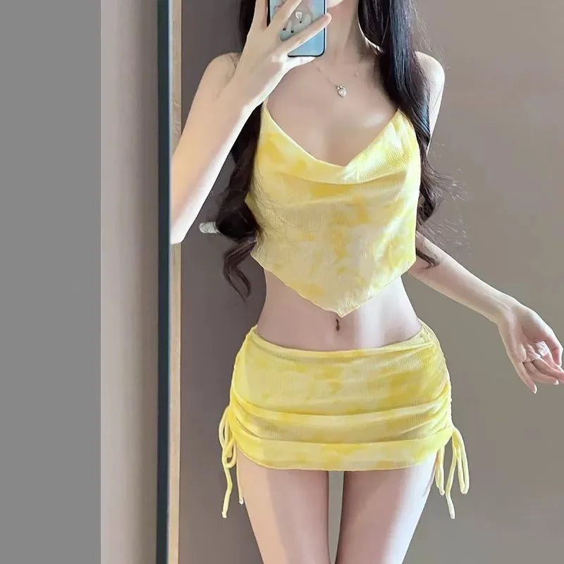 Swimsuit Sexy Pure Desire Skirt Style Bikini Split Three Piece Cover Up Shirt Women Slimming Vacation Beach Soaking Hot Spring