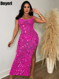 Sequined Crochet Hollow-Out Maxi Dress