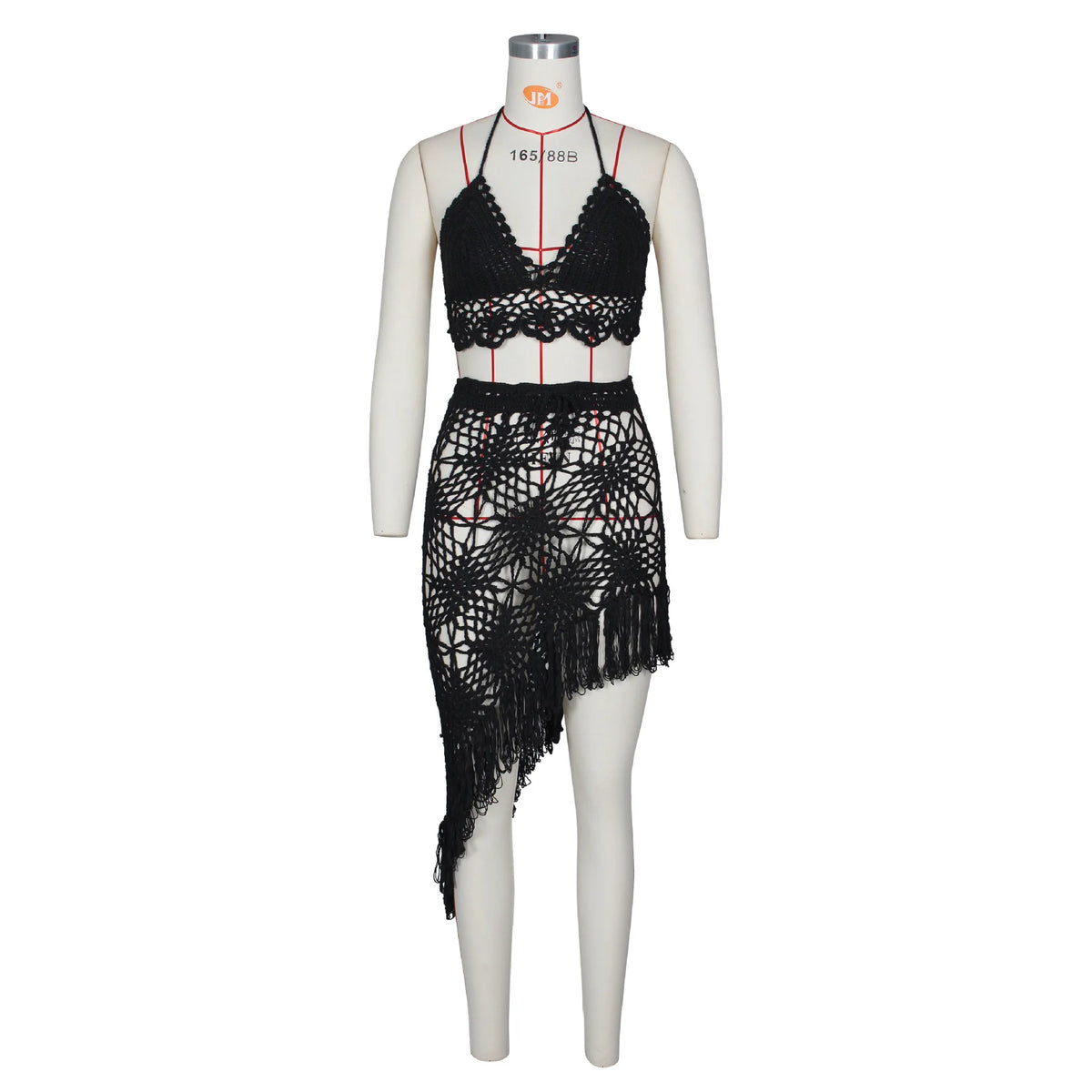 Handmade Crochet Tassel Ruched Maxi Dress