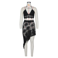 Handmade Crochet Tassel Ruched Maxi Dress