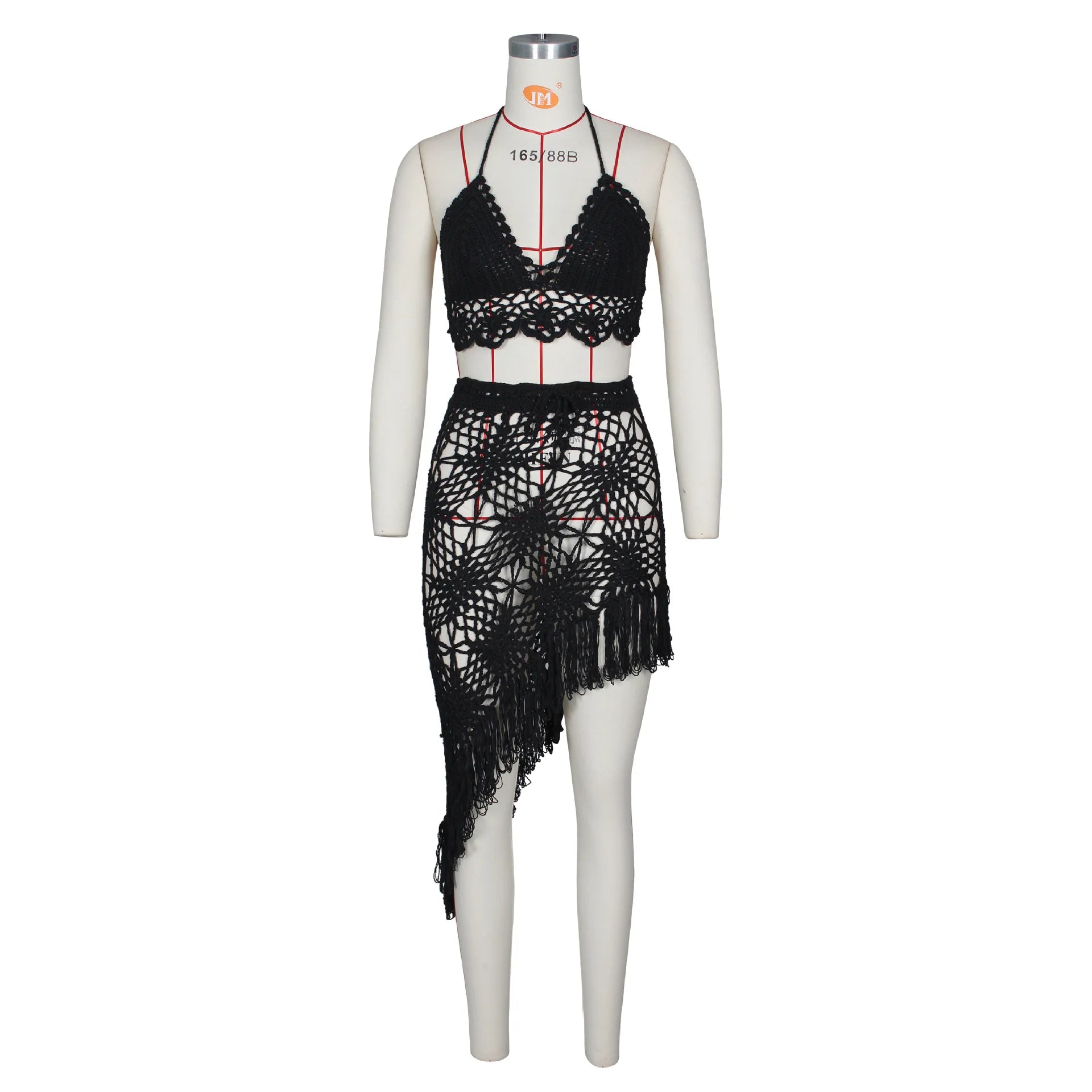 Handmade Crochet Tassel Ruched Maxi Dress