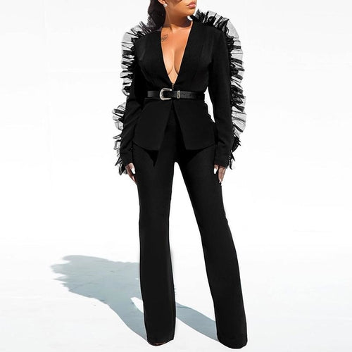 Ruffle Organza Patchwork Blazer Jumpsuit
