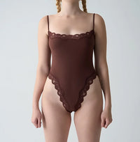 Square Neck Lace Spaghetti Strap Bodysuit