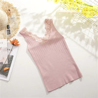 2025 Sexy Basic Lace Camisole Summer Knit Tank Top Women V Neck Camisole Female Camis High Elasticity Top Casual Tank Tops