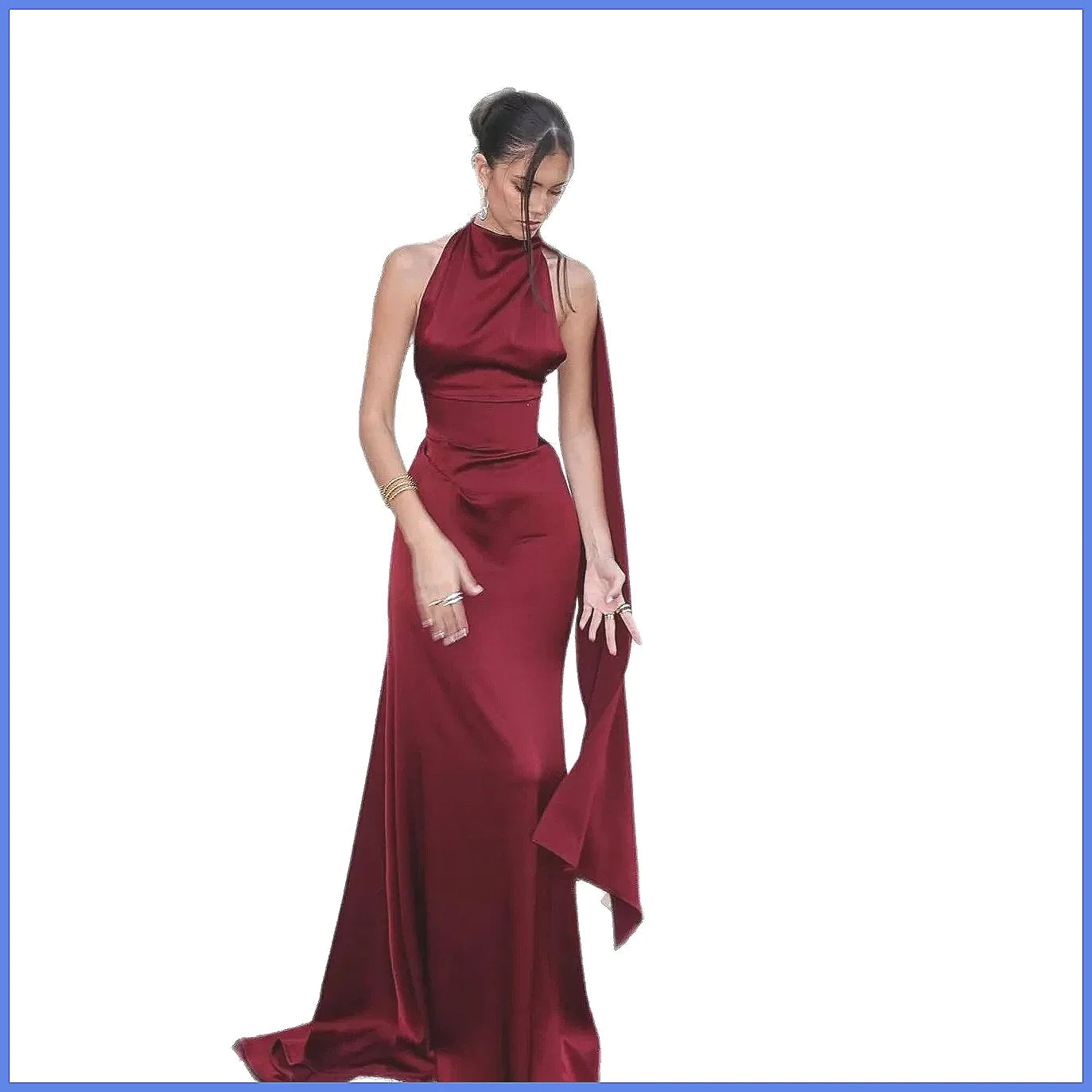 High Waist Back Bandage Sleeveless Satin Maxi Dress
