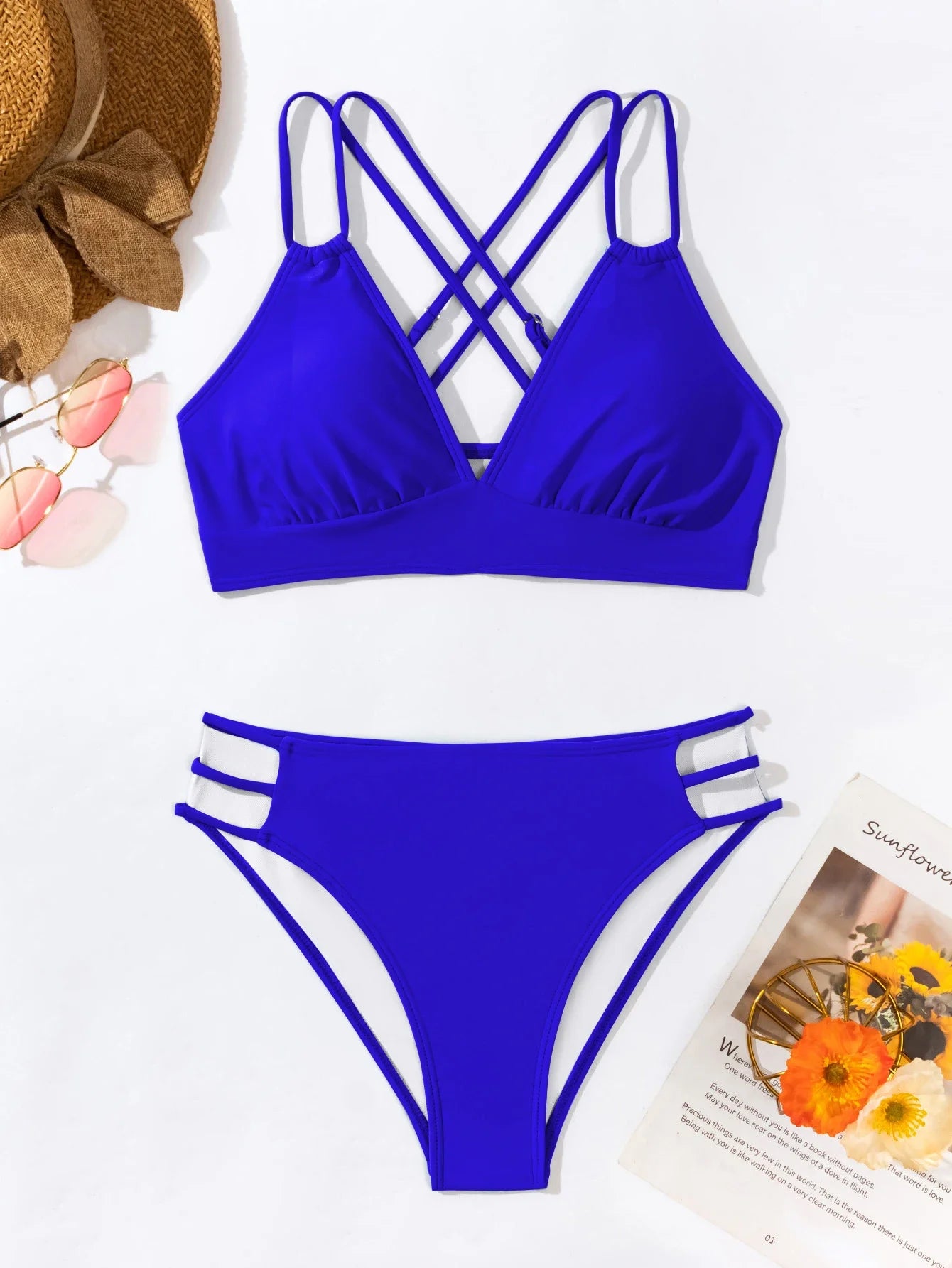 Double Strap Cross-Back Hollow Bikini Set