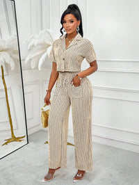 Striped Cropped Shirt & Wide-Leg Pants Set