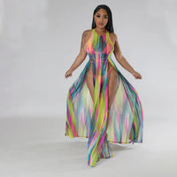Mesh See-Through Sleeveless Split Dress & Swimsuit 3-Piece Set