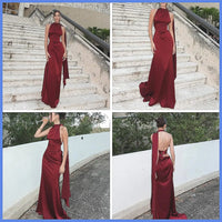 High Waist Back Bandage Sleeveless Satin Maxi Dress