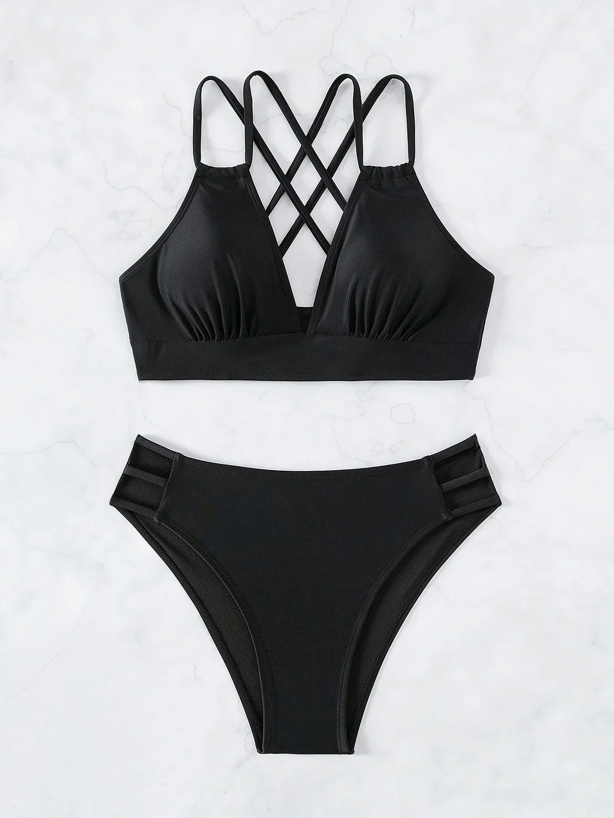 Double Strap Cross-Back Hollow Bikini Set