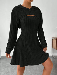 Ribbed Knit Cutout Crop Top & Flared Skirt Set